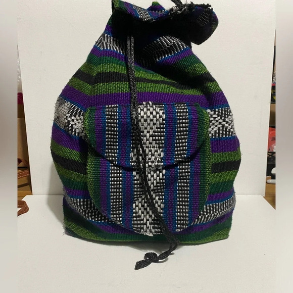 Handbags - Mexico Beach Textile Hippie Baja Tote Backpack Bag Blanket Purse Purple Green